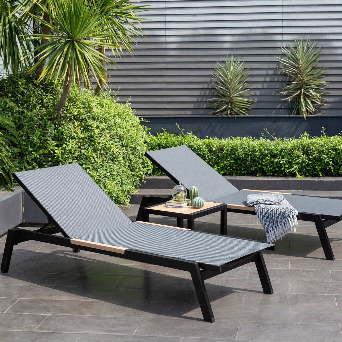 LifestyleGarden® Panama Dark Wheel Loungers &amp; Side Table – 3 Piece Set