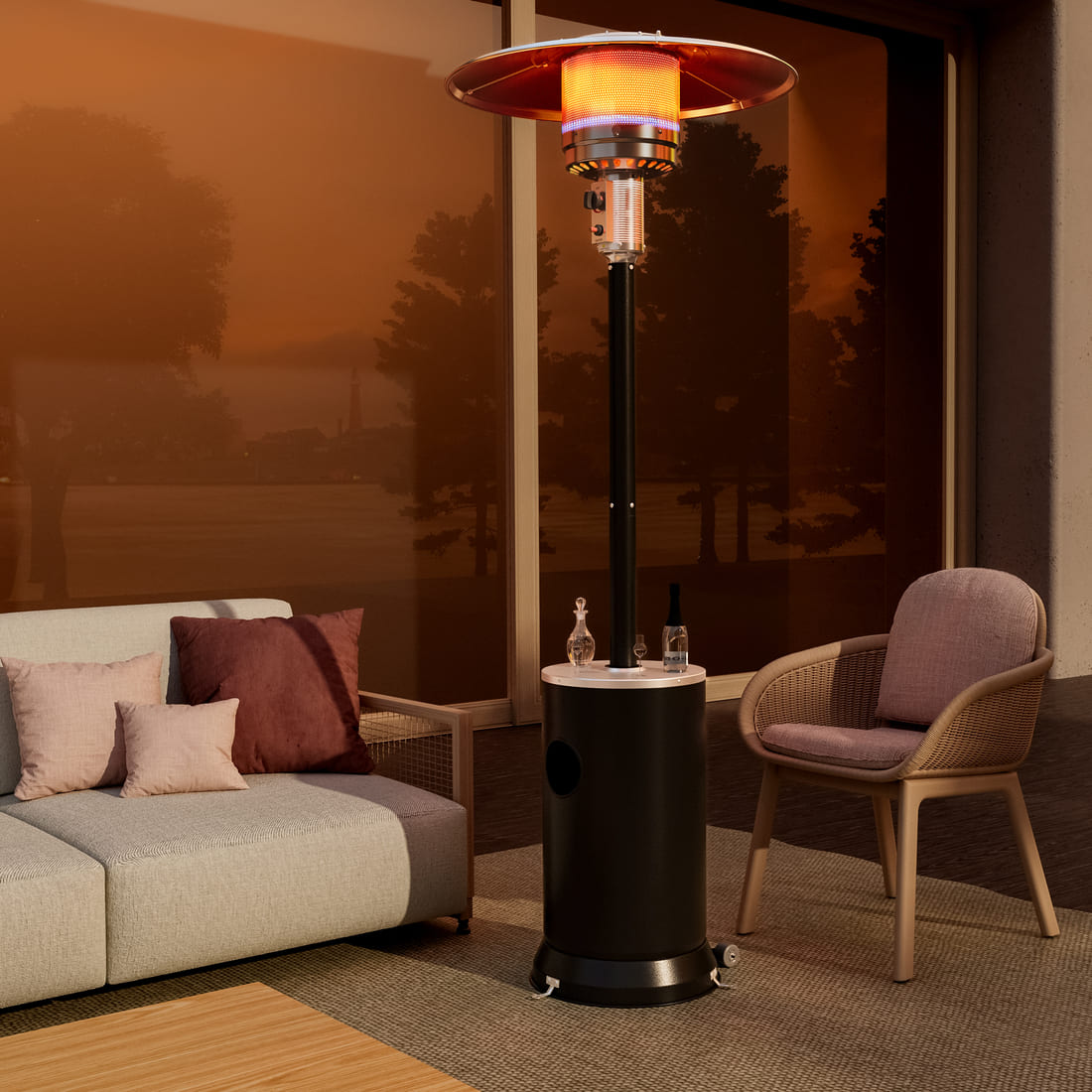 Pamapic Pyra Propane Patio Heater with Table, 48,000 BTU, CSA Certified