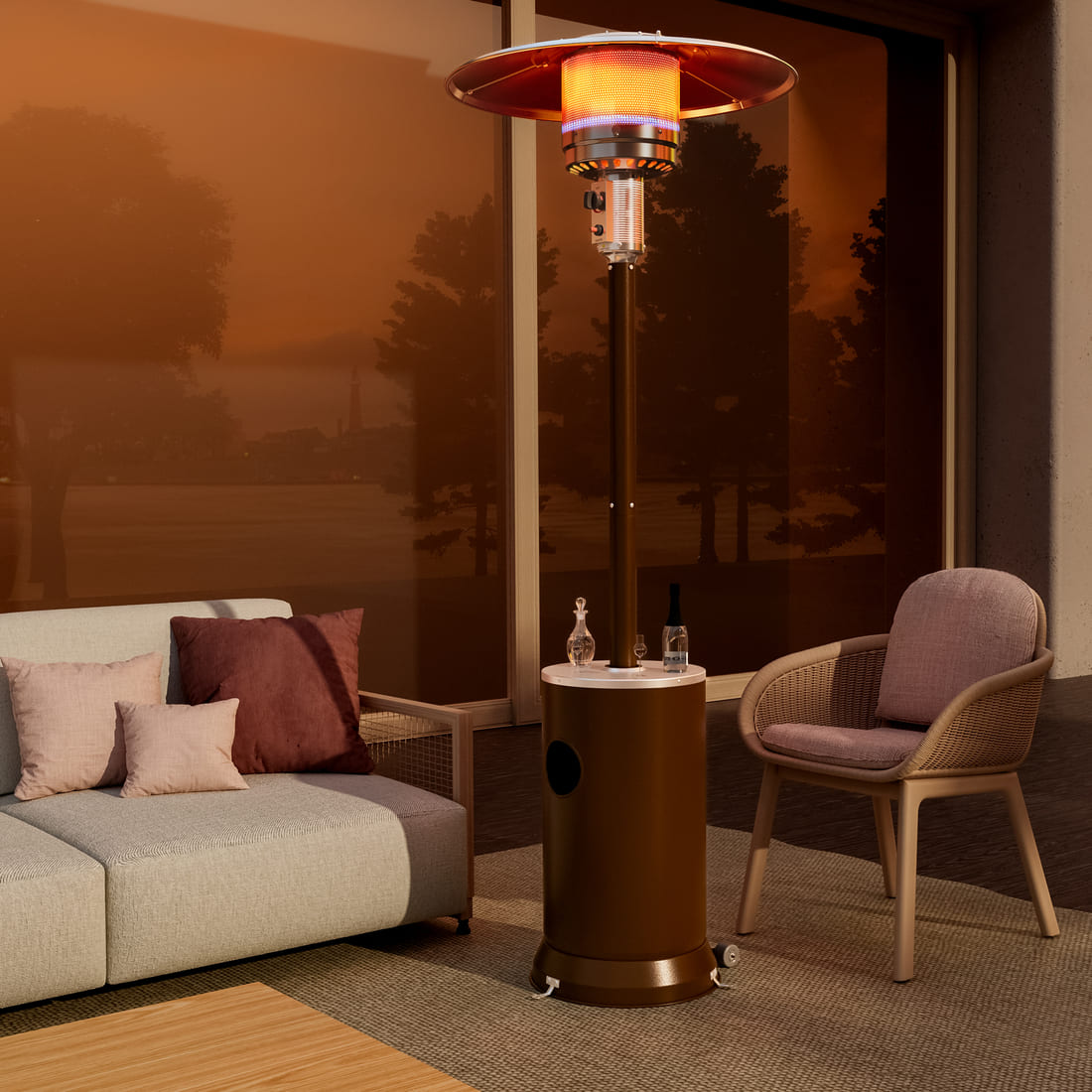 Pamapic Pyra Propane Patio Heater with Table, 48,000 BTU, CSA Certified
