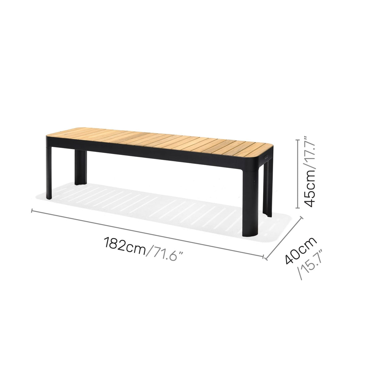 LifestyleGarden Portals 72-Inch Teak &amp; Aluminum Outdoor Dining Bench