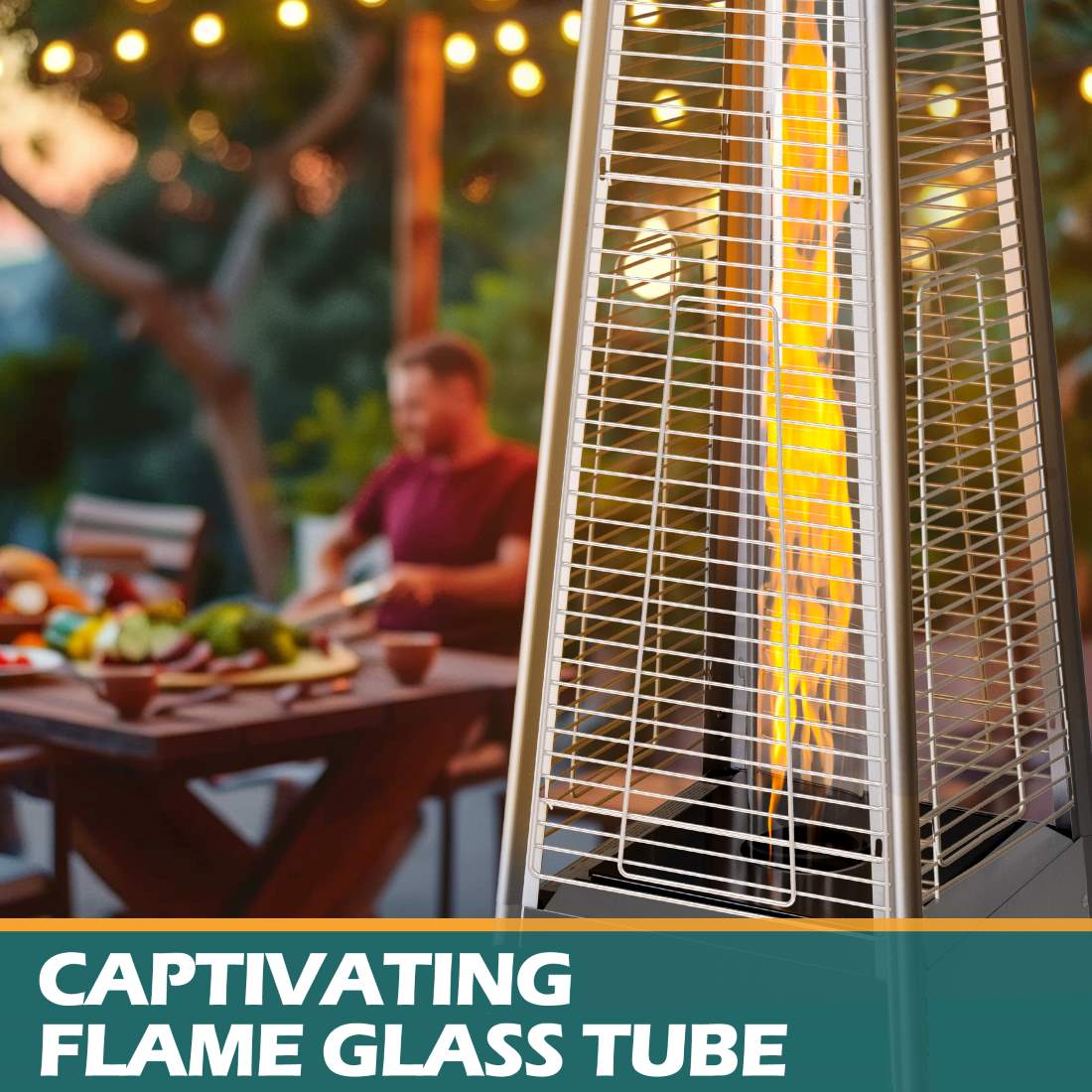 Pamapic Pyra Propane Pyramid Patio Heater 48,000 BTU with Glass Flame Tube
