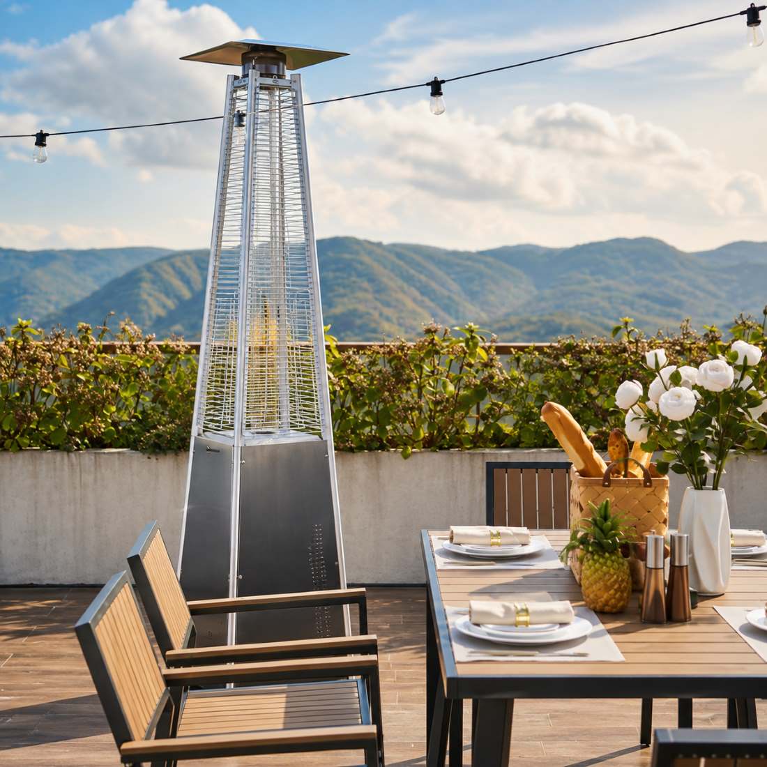Pamapic Pyra Propane Pyramid Patio Heater 48,000 BTU with Glass Flame Tube