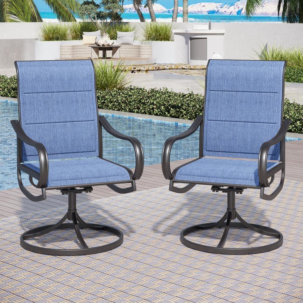 PHI VILLA 9-Piece Outdoor Patio Dining Set with 8 Swivel Rocking Textilene Dining Chairs & 57.5-Inch Square Steel Table