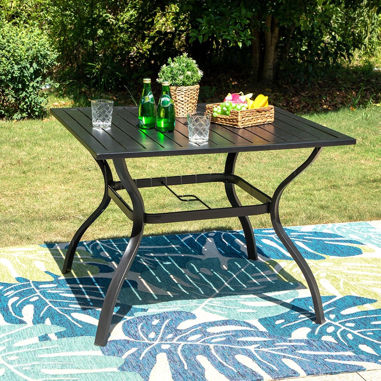 PHI VILLA 5-Piece Outdoor Patio Dining Set with 4 Swivel Rocking Textilene Dining Chairs & 37-Inch Square Steel Table