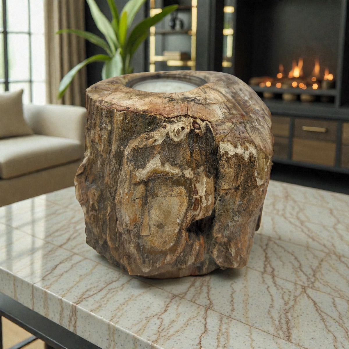 Rare Earth Gallery Madagascar Petrified Wood Tea Light Holder – Contour Polish