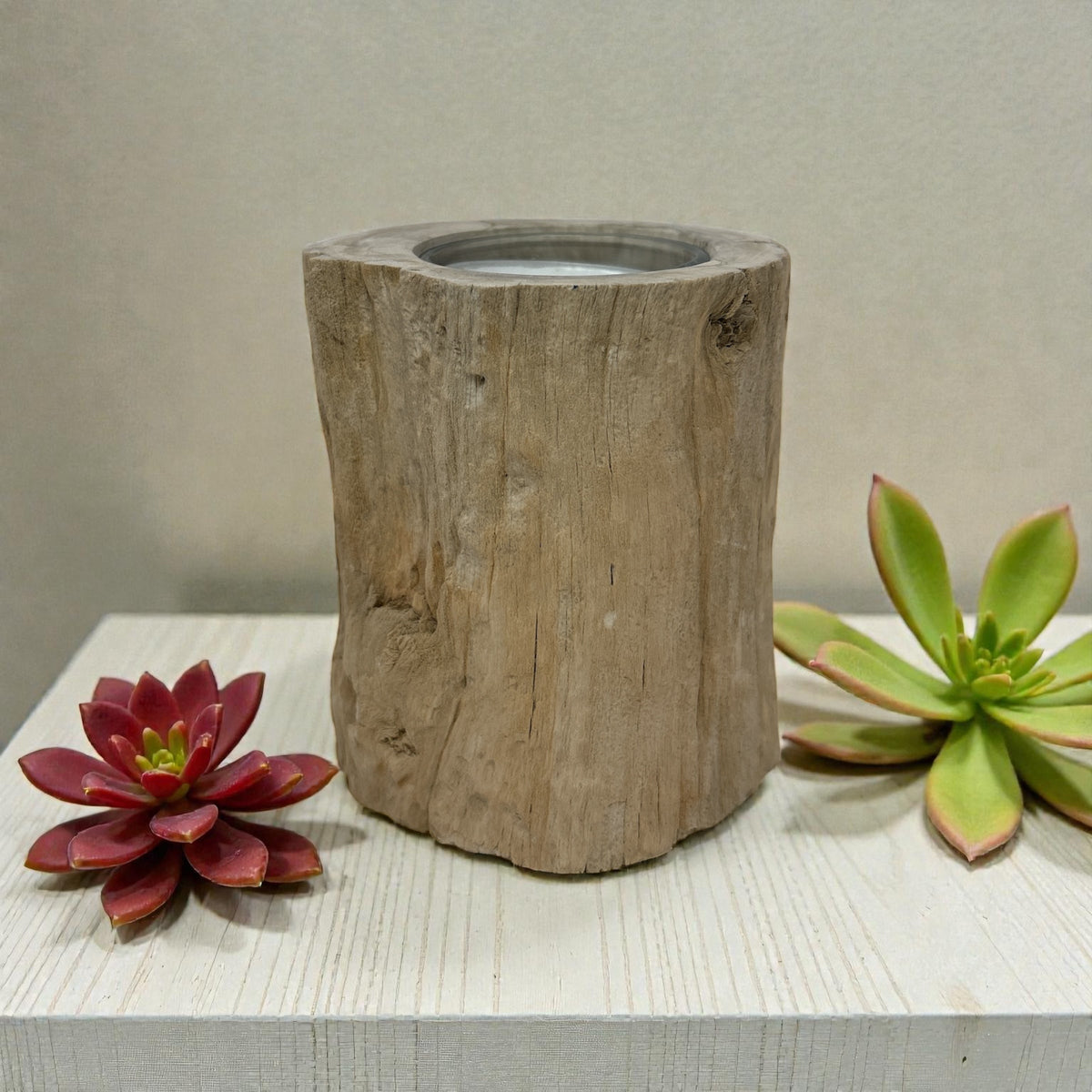Rare Earth Gallery Madagascar Petrified Wood Tea Light Holder – Beige