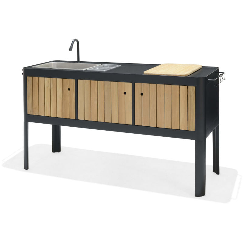 LifestyleGarden Portals Dark Outdoor Kitchen with FSC-Certified Teak, Sink & Tap