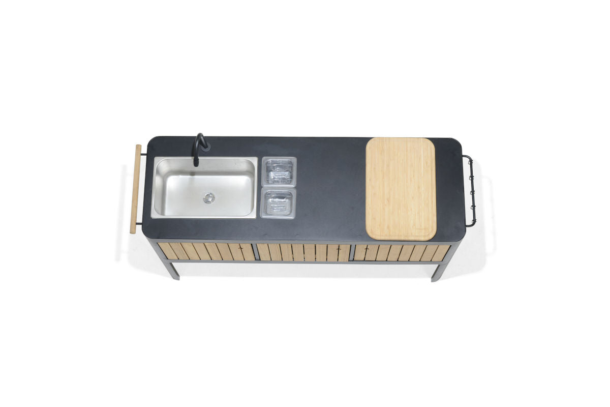 LifestyleGarden Portals Dark Outdoor Kitchen with FSC-Certified Teak, Sink & Tap