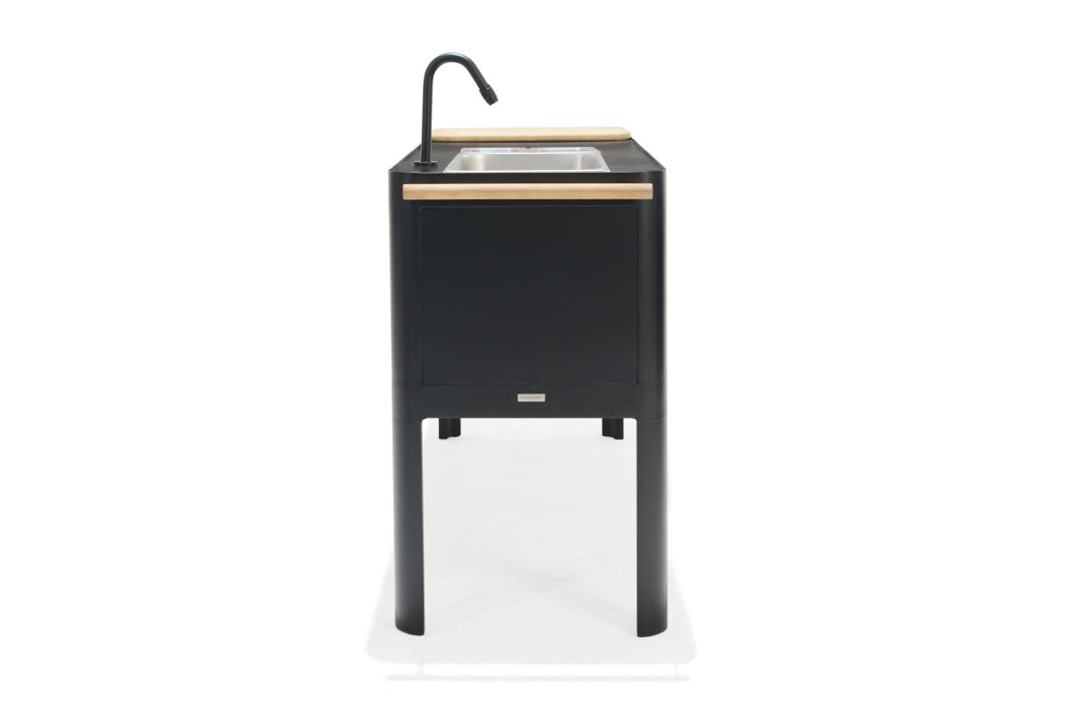 LifestyleGarden Portals Dark Outdoor Kitchen with FSC-Certified Teak, Sink & Tap