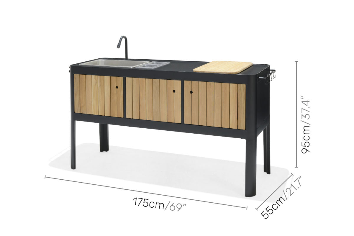 LifestyleGarden Portals Dark Outdoor Kitchen with FSC-Certified Teak, Sink & Tap