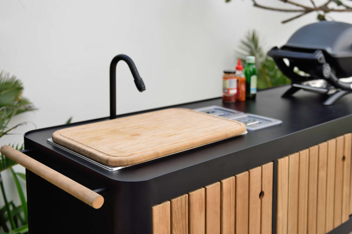 LifestyleGarden Portals Dark Outdoor Kitchen with FSC-Certified Teak, Sink & Tap