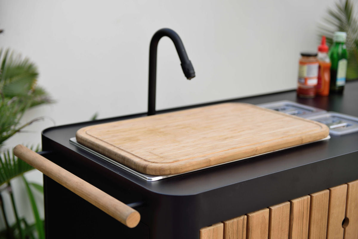 LifestyleGarden Portals Dark Outdoor Kitchen with FSC-Certified Teak, Sink & Tap