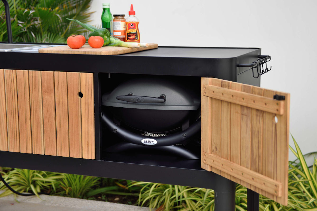 LifestyleGarden Portals Dark Outdoor Kitchen with FSC-Certified Teak, Sink & Tap