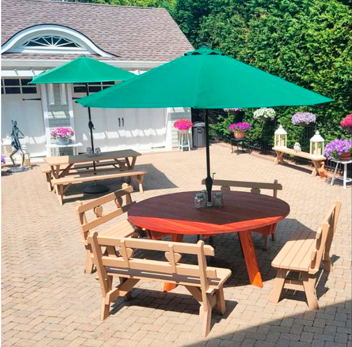 Best Redwood Super Deck Round Solid Wood Picnic Table