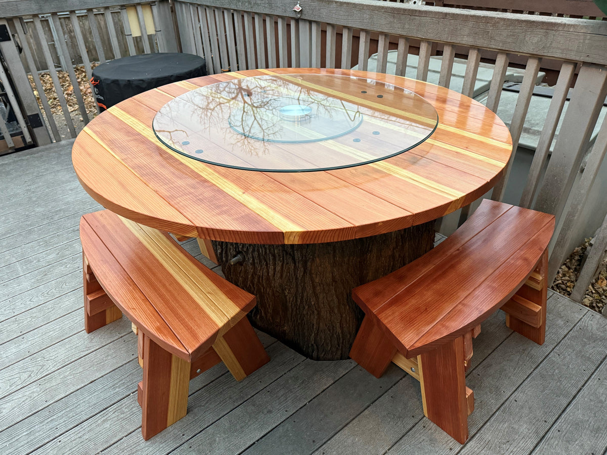 Best Redwood Super Deck Round Solid Wood Picnic Table