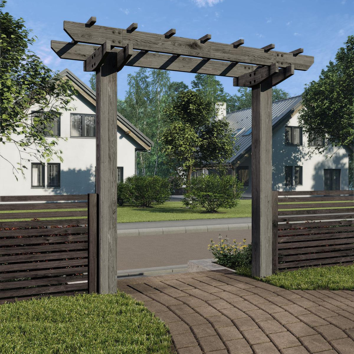 VITA Wildwood Cedar Garden Arbor | 72" W x 90" H | Charcoal Gray | FSC-Certified Cedar
