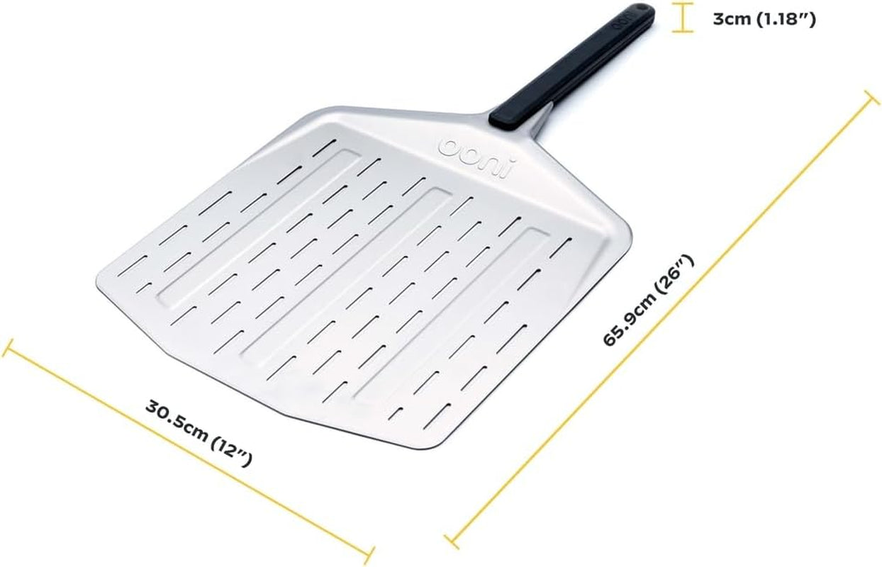 Ooni 12” Perforated Pizza Peel – Aluminum Metal Pizza Peel 12 Inch, Pizza Spatula Paddle, Lightweight Pizza Turning Peel with Long Handle, Pizza Oven Accessories, Pizza Tools, Rectangle Pizza Turner