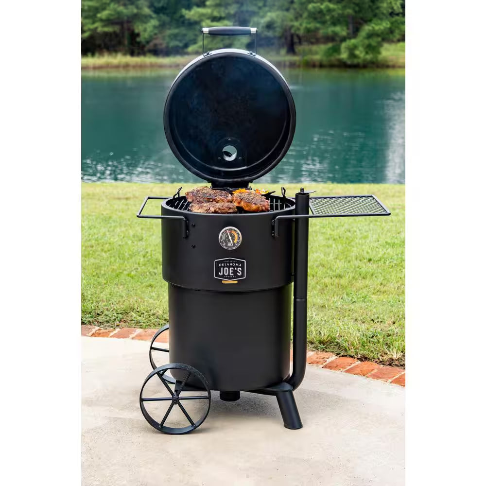 Bronco Charcoal Drum Smoker Grill in Black with 284 Sq. In. Cooking Space