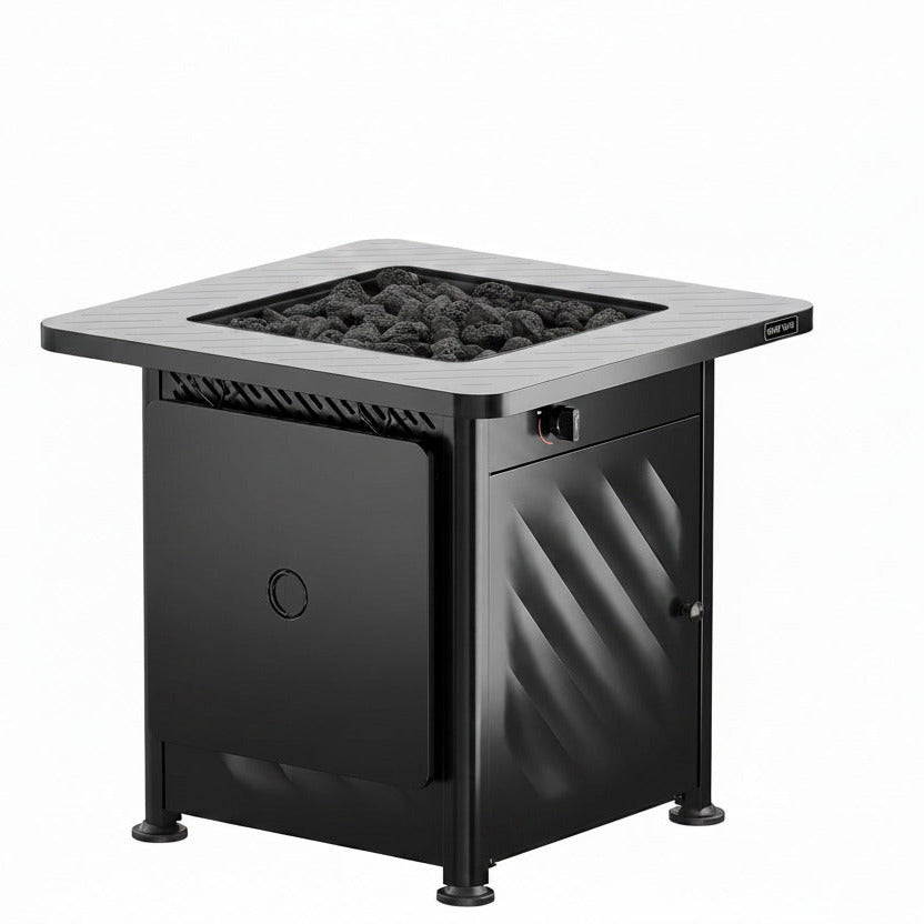 28” Outdoor Propane Fire Pit Table | 52,000 BTU Gas Fire Pit for 2-4 People with Space-Saving Hock Lid, Mesh Pocket & Lava Rocks | CSA Certified Safe for Patio, Deck, Backyard, Black