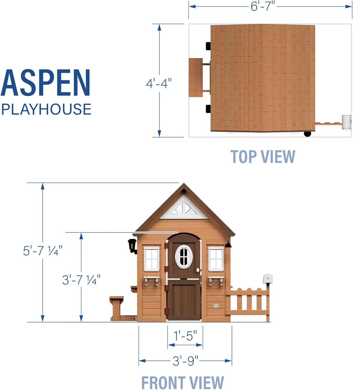 Backyard Discovery Aspen Cedar Wooden Kids Playhouse Cottage with Play Kitchen, Snack Bar, Picnic Bench, Dinner Bell, Mailbox, Dutch Door, Flowerpot Holders, Toy Lights, Country Style for Outdoor Play