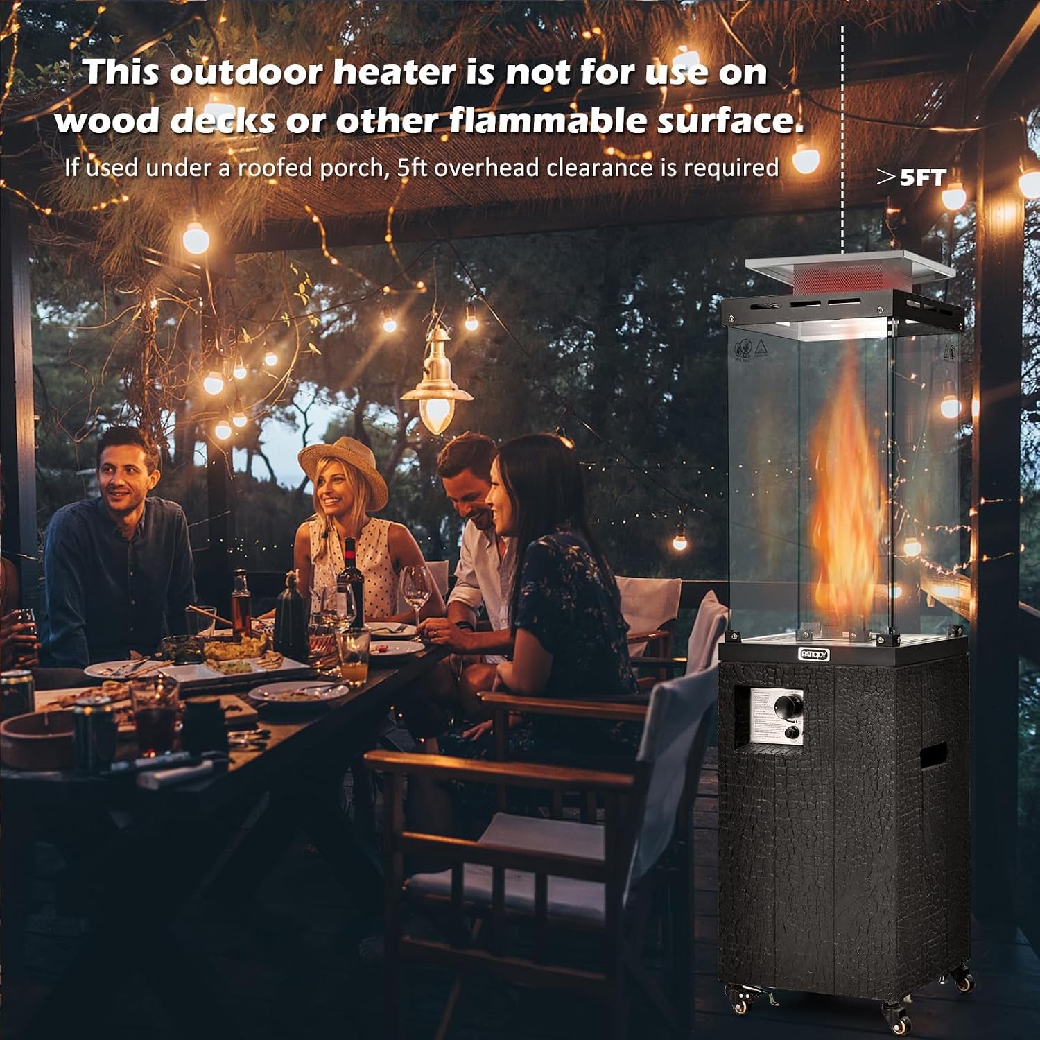 41,000 BTU Propane Patio Heater with Waterproof Cover, Outdoor Heater with Lockable Wheels, Adjustable Feet, Tempered Glass Tube, Suitable for Garden Porch Patio Deck (Black)