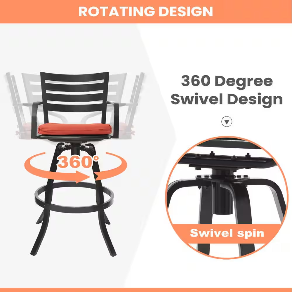 Swivel Cast Aluminum Outdoor Bar Stool with Sunbrella Red Cushion (2-Pack)