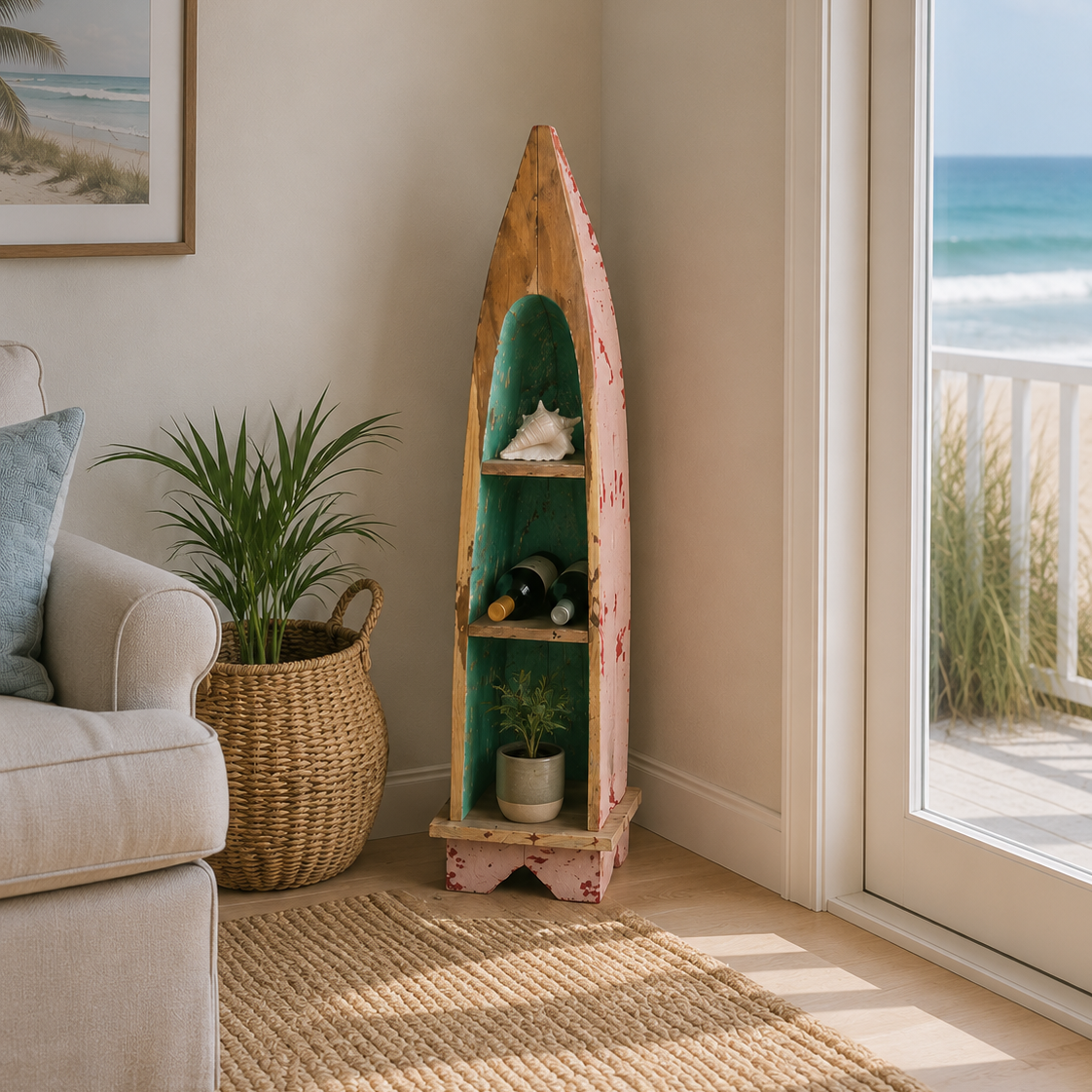 Authentic Reclaimed Boat Wood Small Canoe Shelf – Bali, Indonesia Active