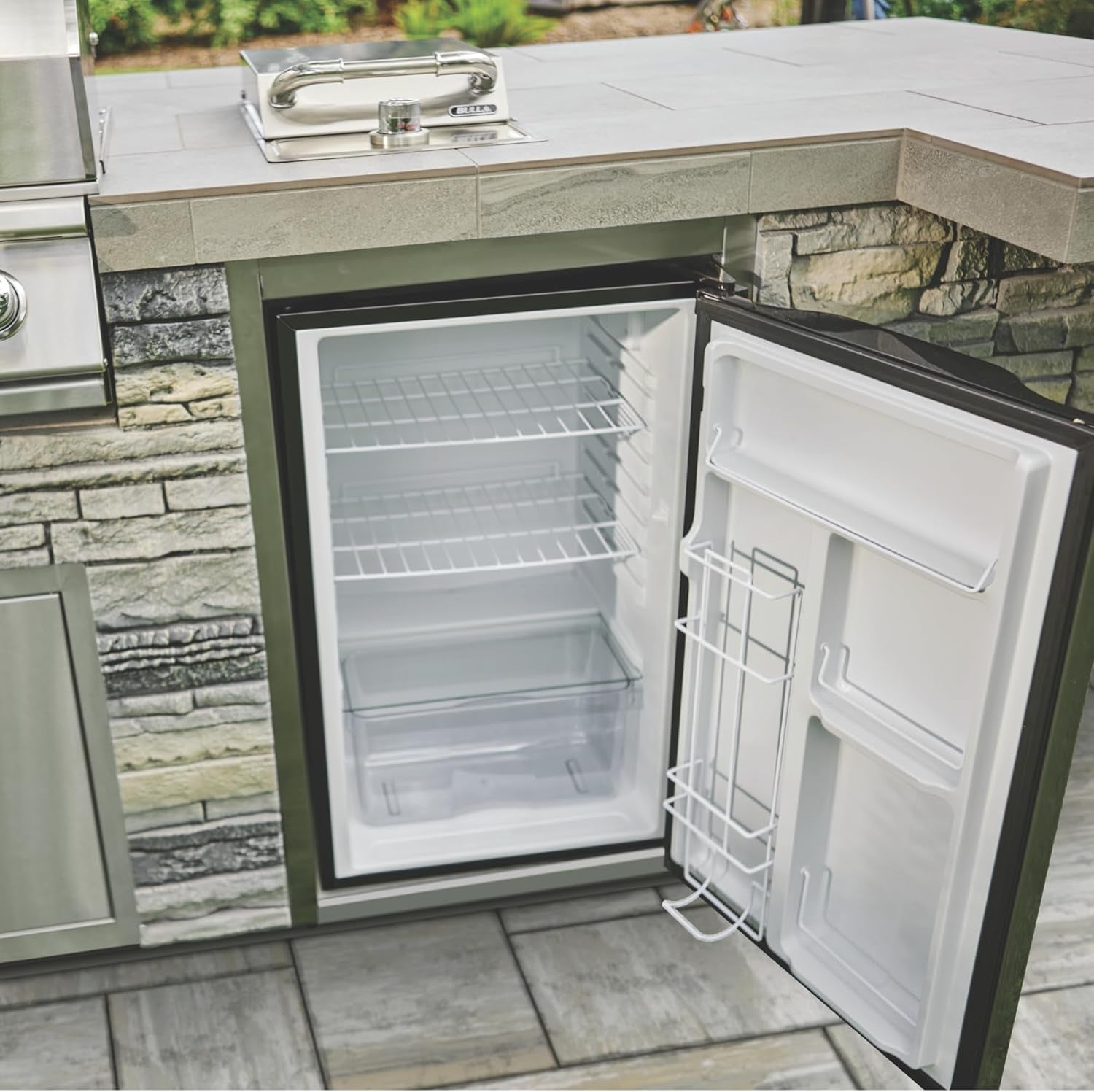 Contemporary Refrigerator – 4.5 Cu. Ft. Compact Stainless Steel Outdoor Fridge with Reversible Door and Full Temperature Control