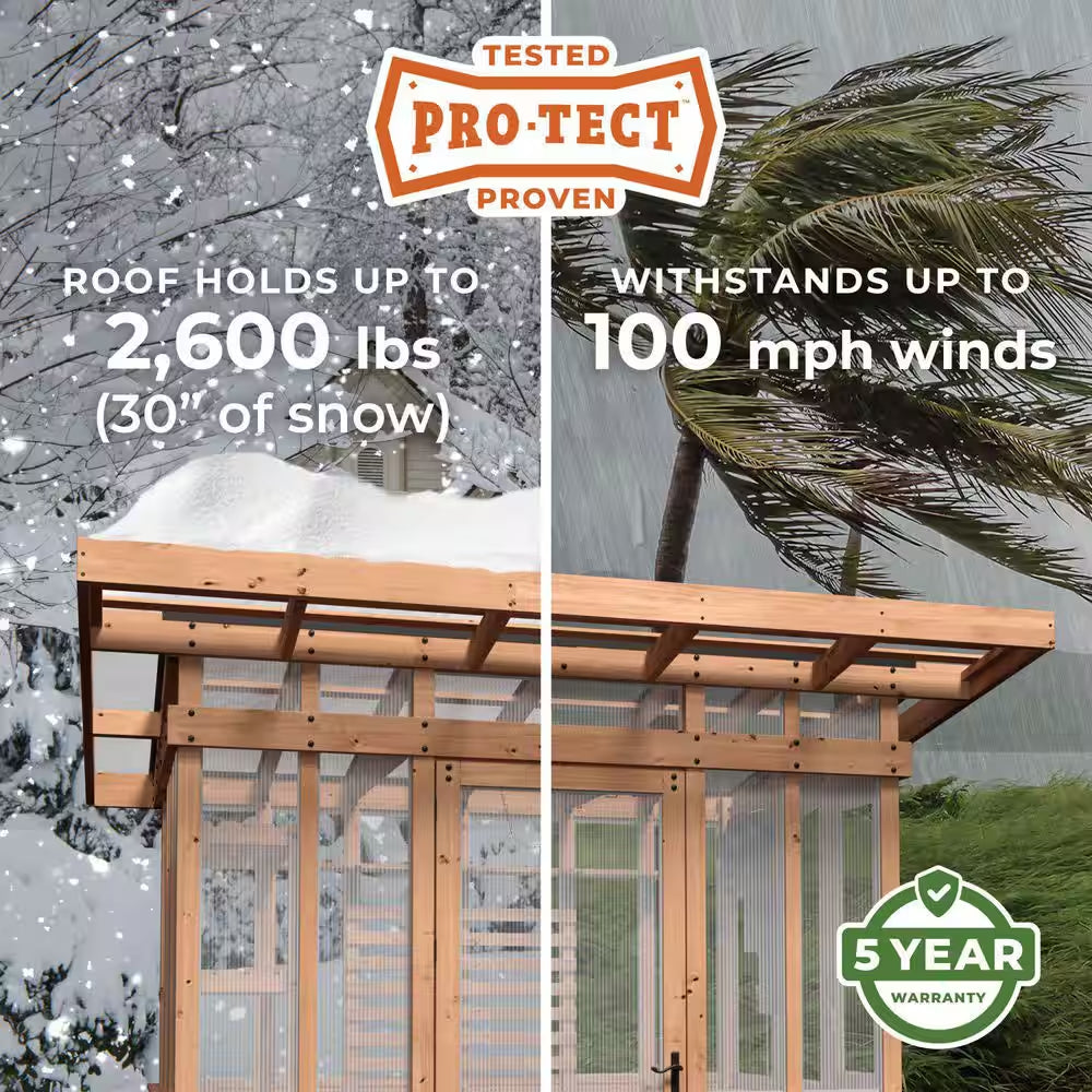 Poppy 9 Ft. W X 6 Ft. D X 8 Ft. H Cedar Wood and Polycarbonate Light Brown Walk-In Outdoor Greenhouse Kit W/ Powerport