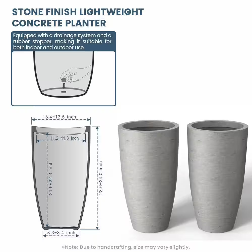 13.5In. Dia Stone Finish Extra Large Tall round Concrete Plant Pot/Planter for Indoor & Outdoor Set of 2