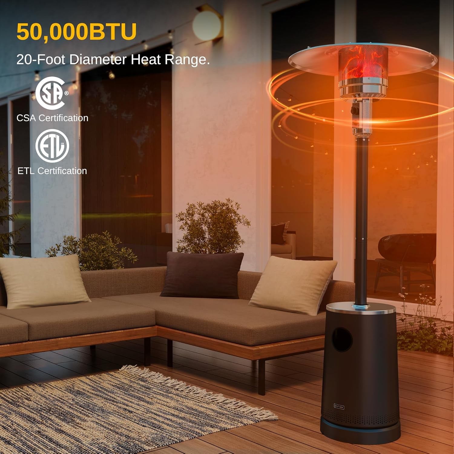 50,000 BTU Patio Heater with Sand Box, Table Design, Double-Layer Stainless Steel Burner, Wheels, Triple Protection System, Outdoor Heater for Home and Residential, Pinecone