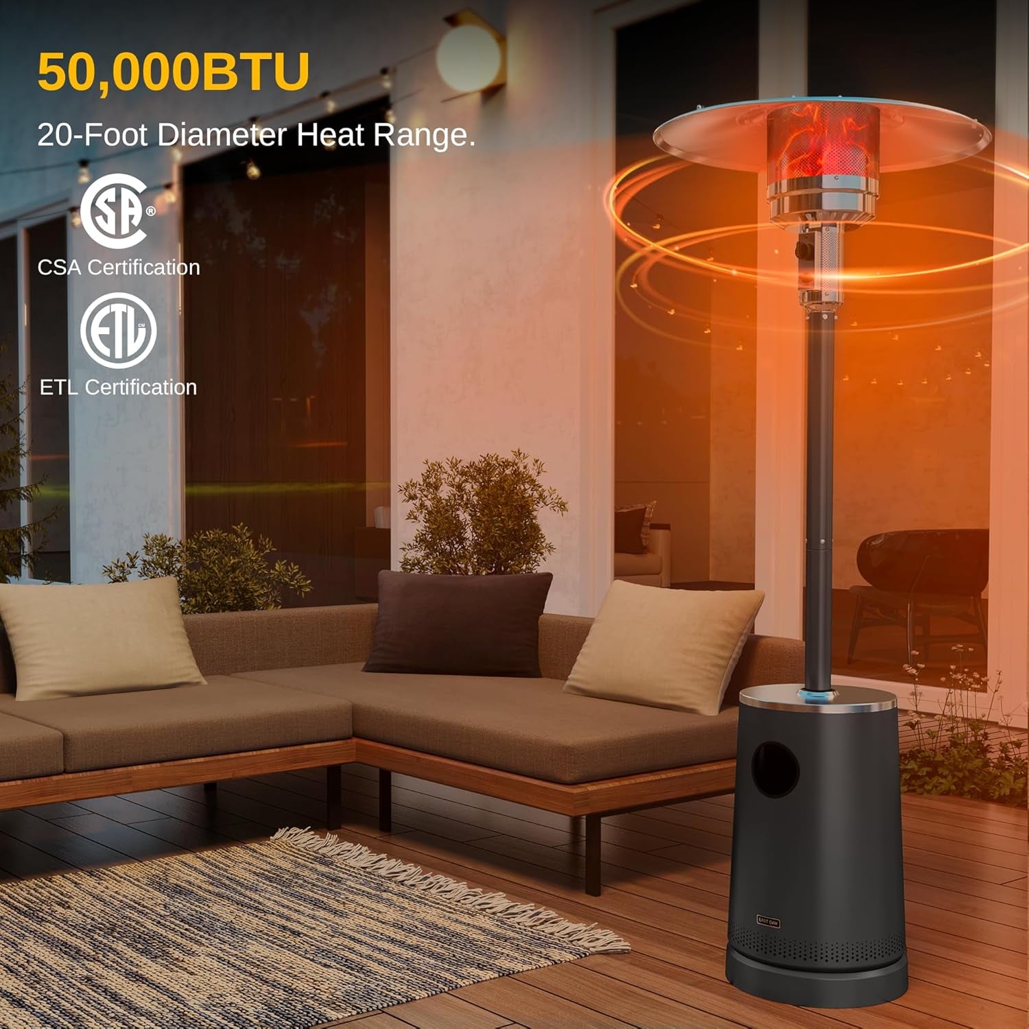 50,000 BTU Patio Heater with Sand Box, Table Design, Double-Layer Stainless Steel Burner, Wheels, Triple Protection System, Outdoor Heater for Home and Residential, Polar Night