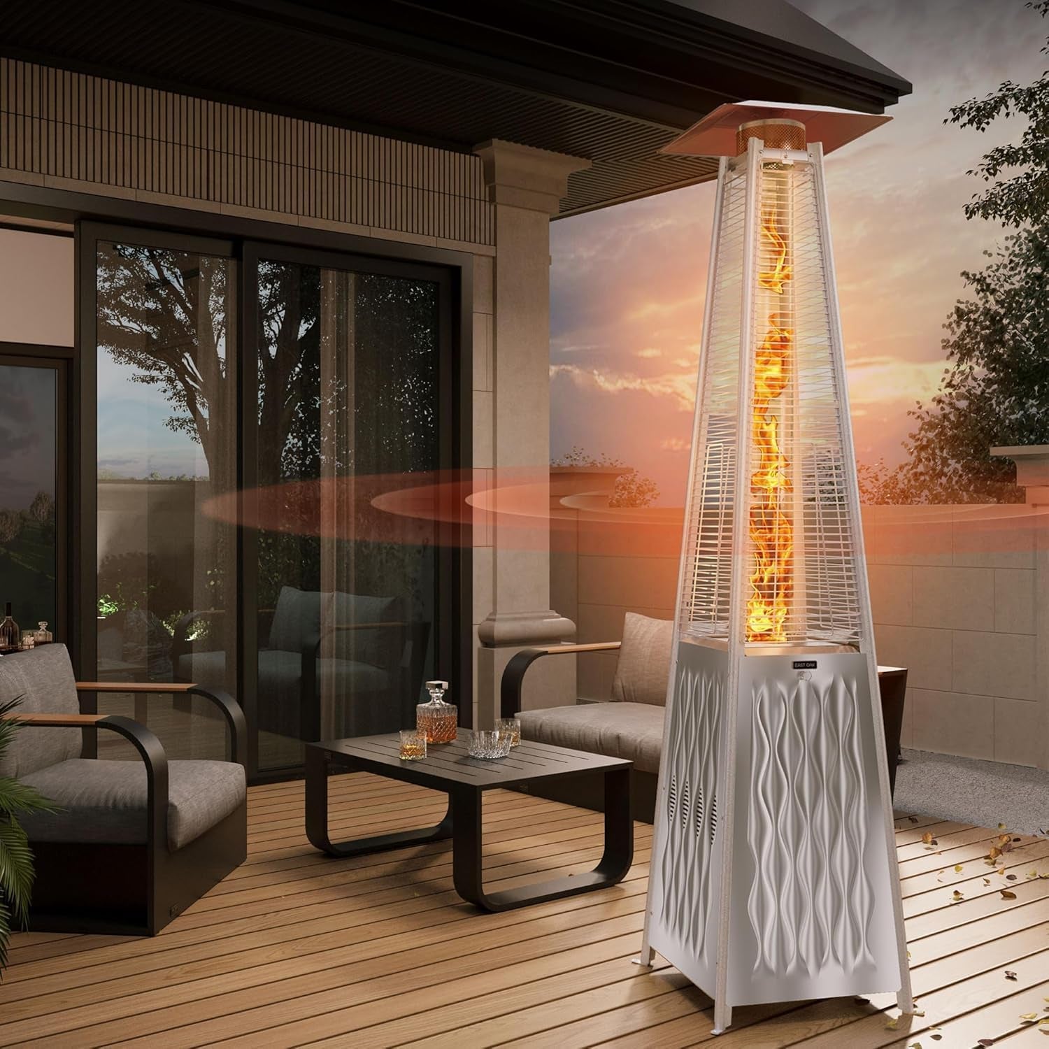 48,000 BTU Pyramid Patio Heater, Quartz Glass Tube Propane Outdoor Heater with Wheels, Triple Safety Protection, 2025 Upgrade for Home, Backyard & Commercial Spaces, Stainless Steel