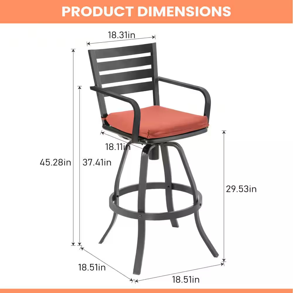 Swivel Cast Aluminum Outdoor Bar Stool with Sunbrella Red Cushion (2-Pack)