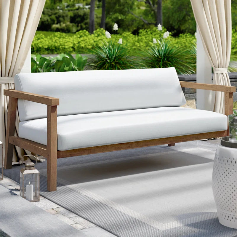 Modway Bayport teak loveseat with white seat and back cushions