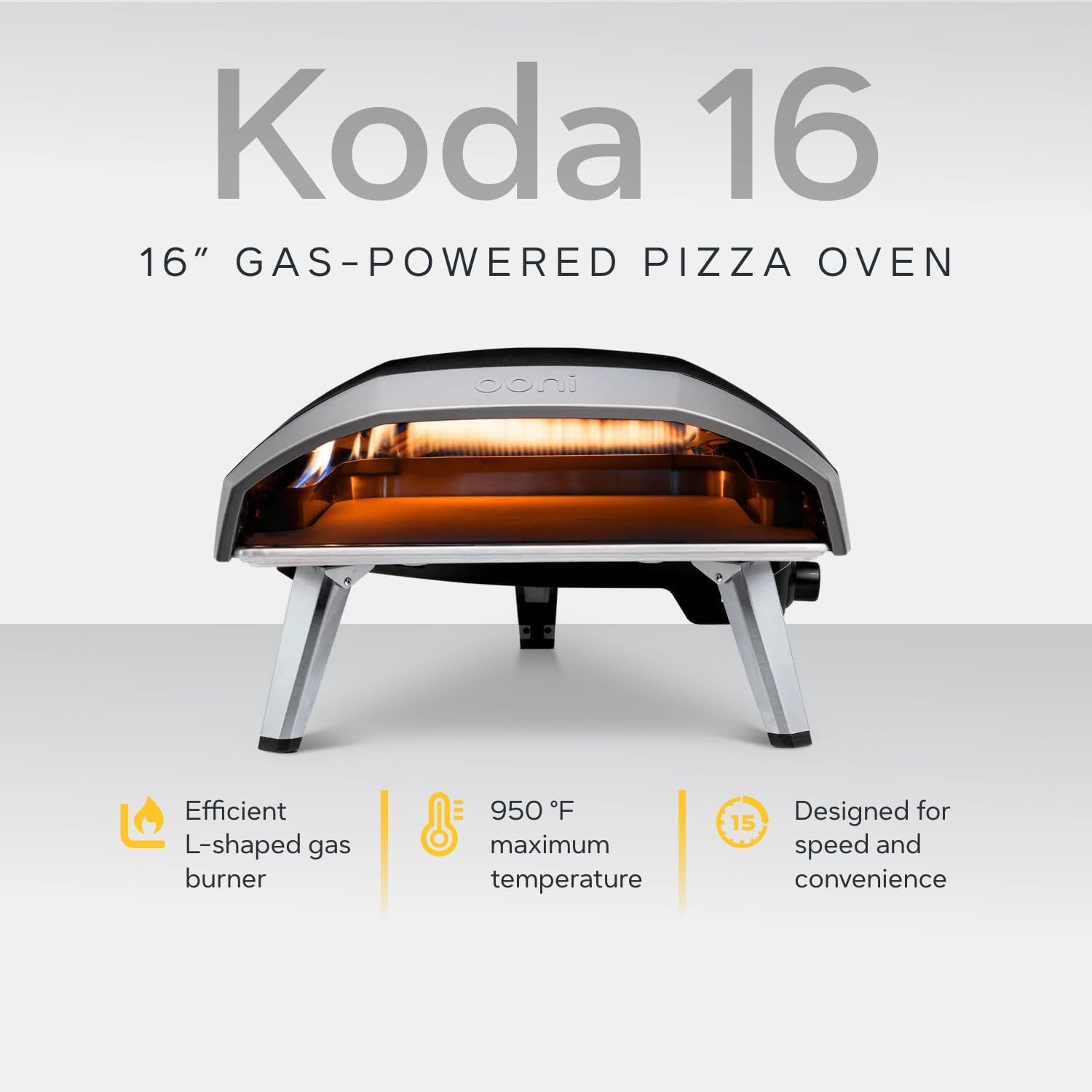 Ooni Koda 16 Propane Gas Pizza Oven – 16" Gas Powered Outdoor Oven with 28 Mbar Regulator and Gas Hose, Gas Powered Portable Pizza Oven - Foundry Black