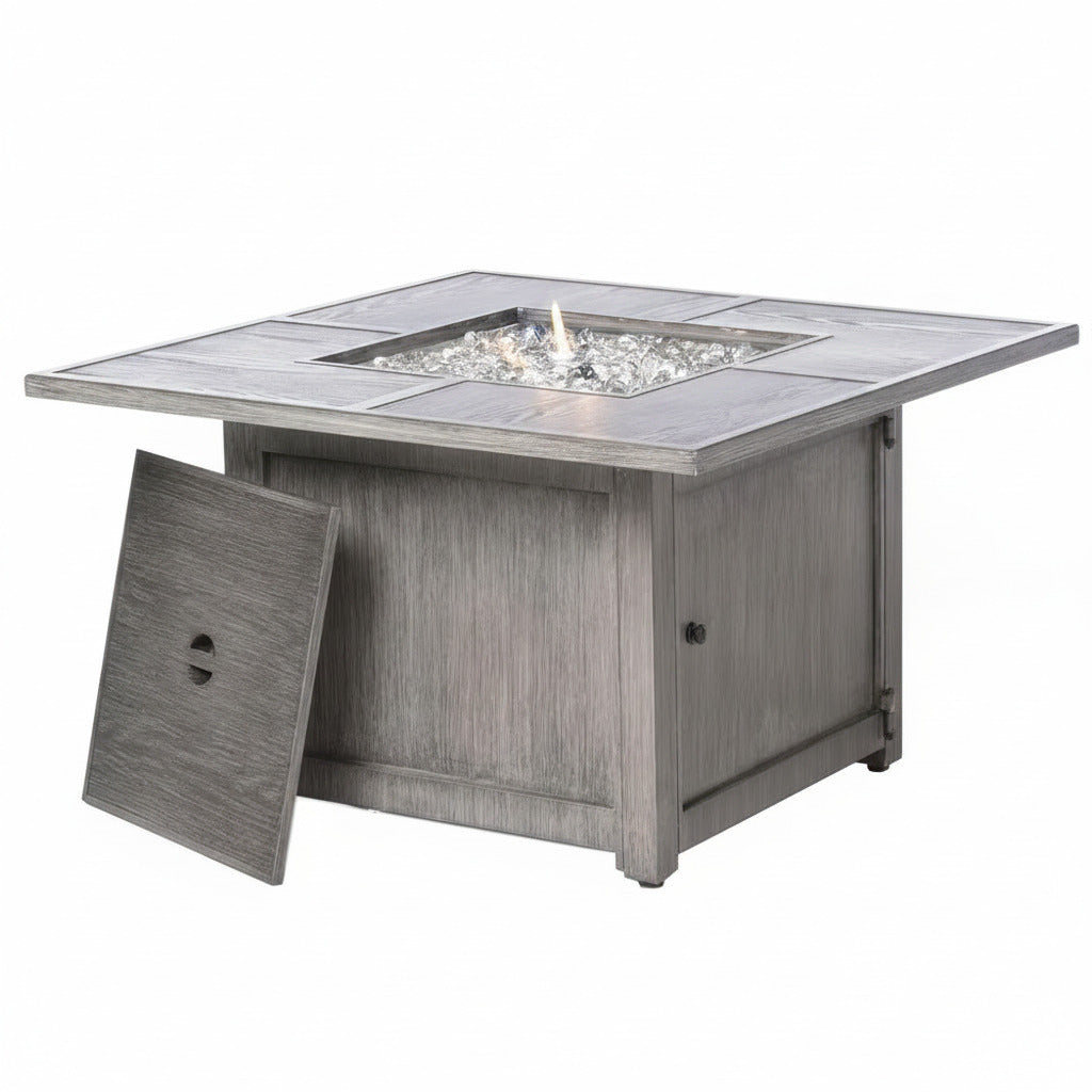 Cheyenne 40 In. X 25 In. Square Aluminum Propane Gas Fire Pit Chat Table with Glacier Ice Firebeads