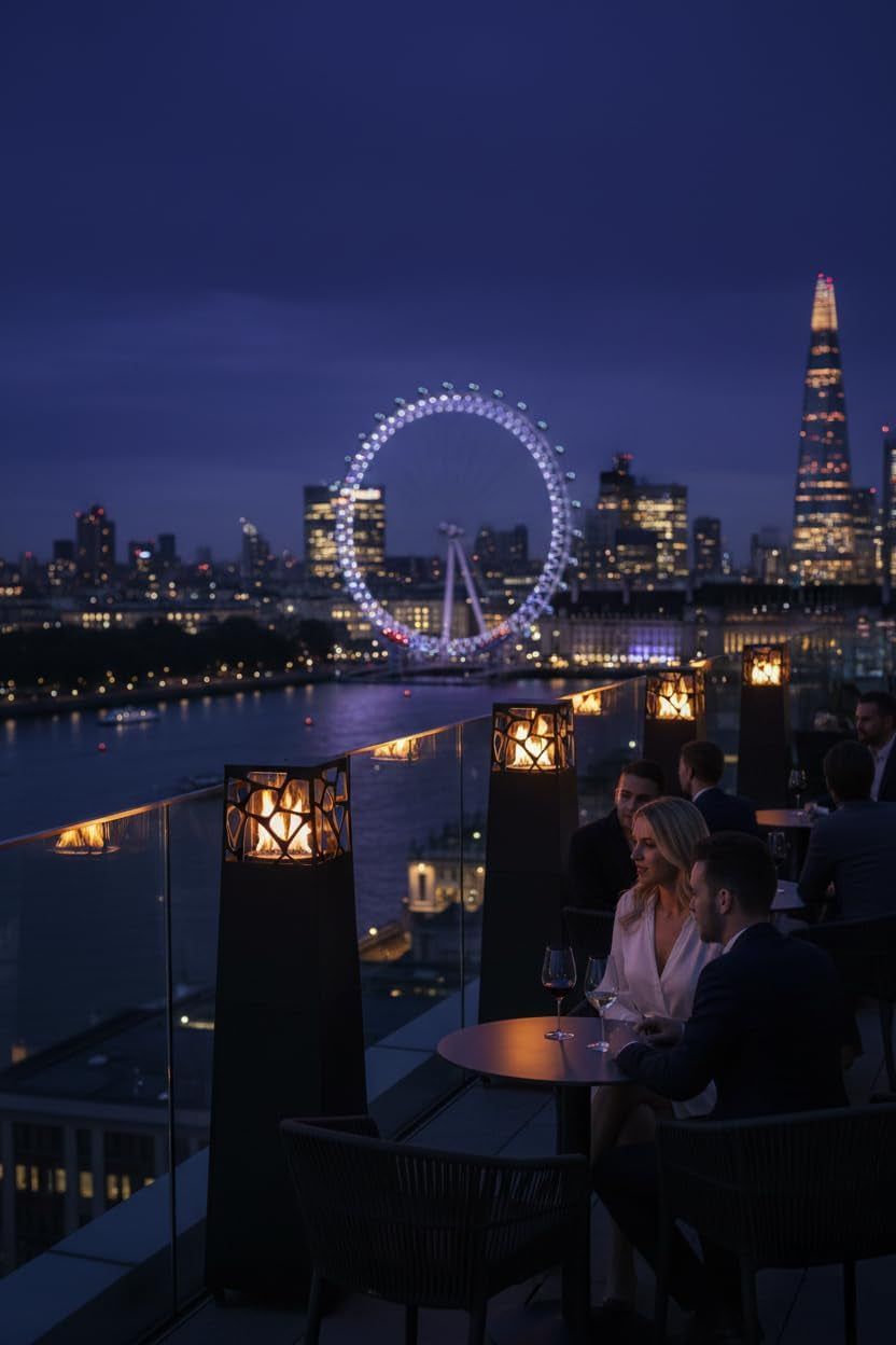 Pyramid Propane Patio Heater, 28,000 BTU Outdoor Gas Fireplace with 360° Glass Flame & Wheels, Tip-Over Safety, Cover & Regulator Included for Patio, Garden & Restaurant (Black)