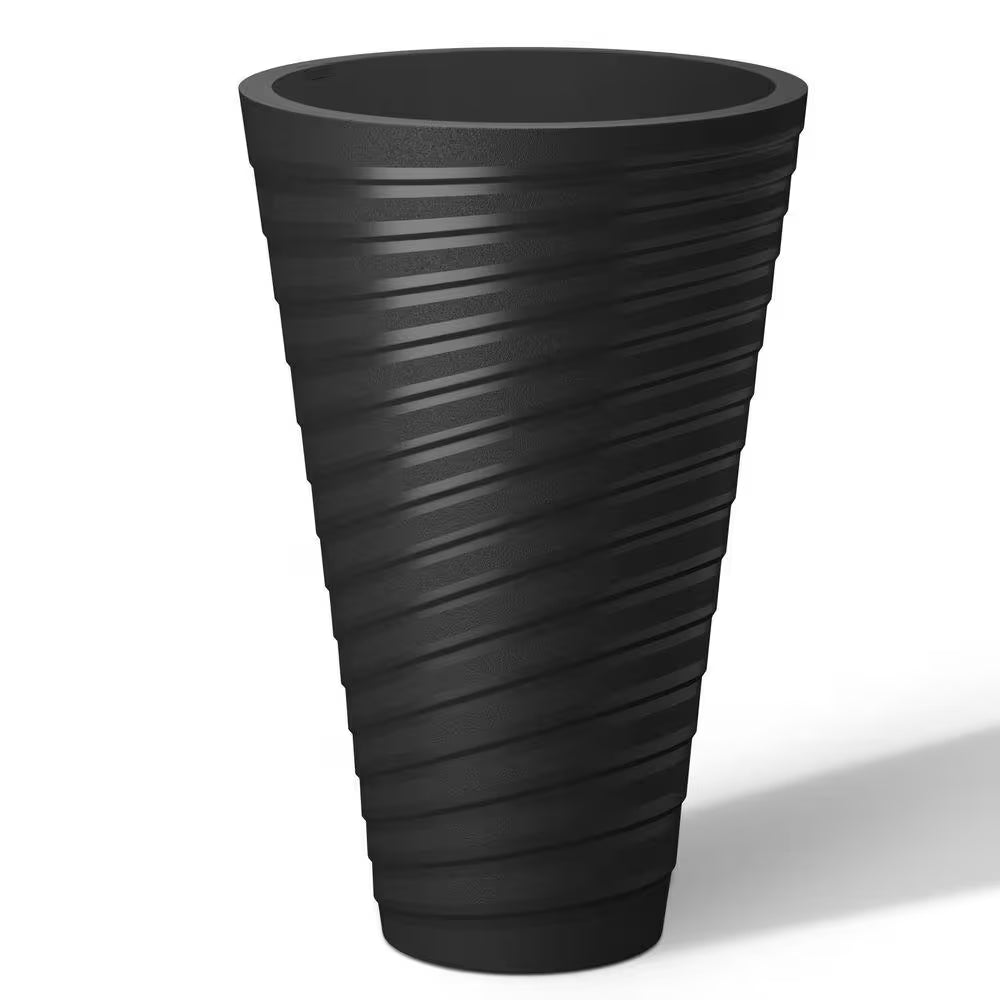 29 In. High Large Spiral Black Plastic round Planter / Pot with Drainage Holes (Set of 2)