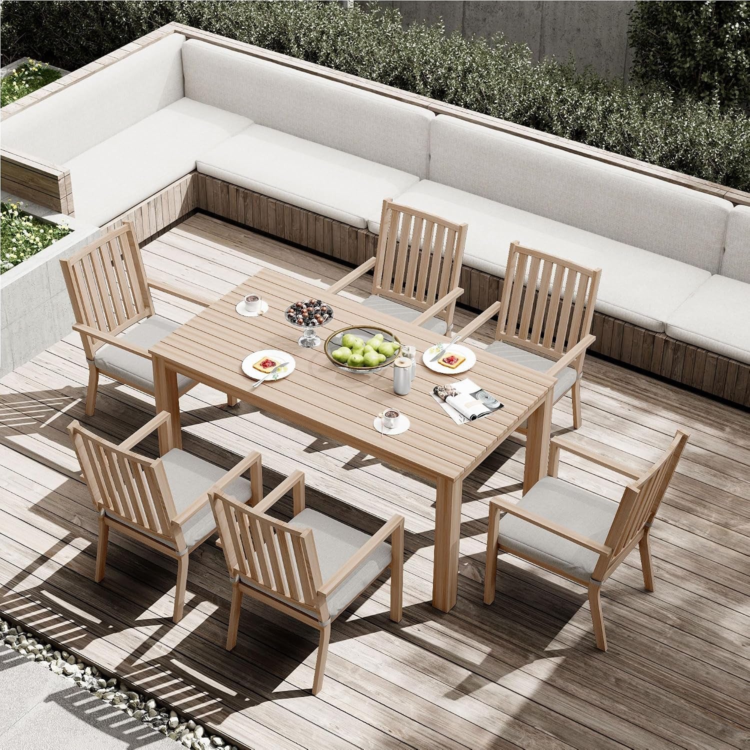Aluminum 7 Pieces Patio Dining Sets, Outdoor Dining Table with 6 Chairs, Outdoor Patio Dining Furniture Set with Removable Cushion for Lawn, Garden, Backyard, Brown