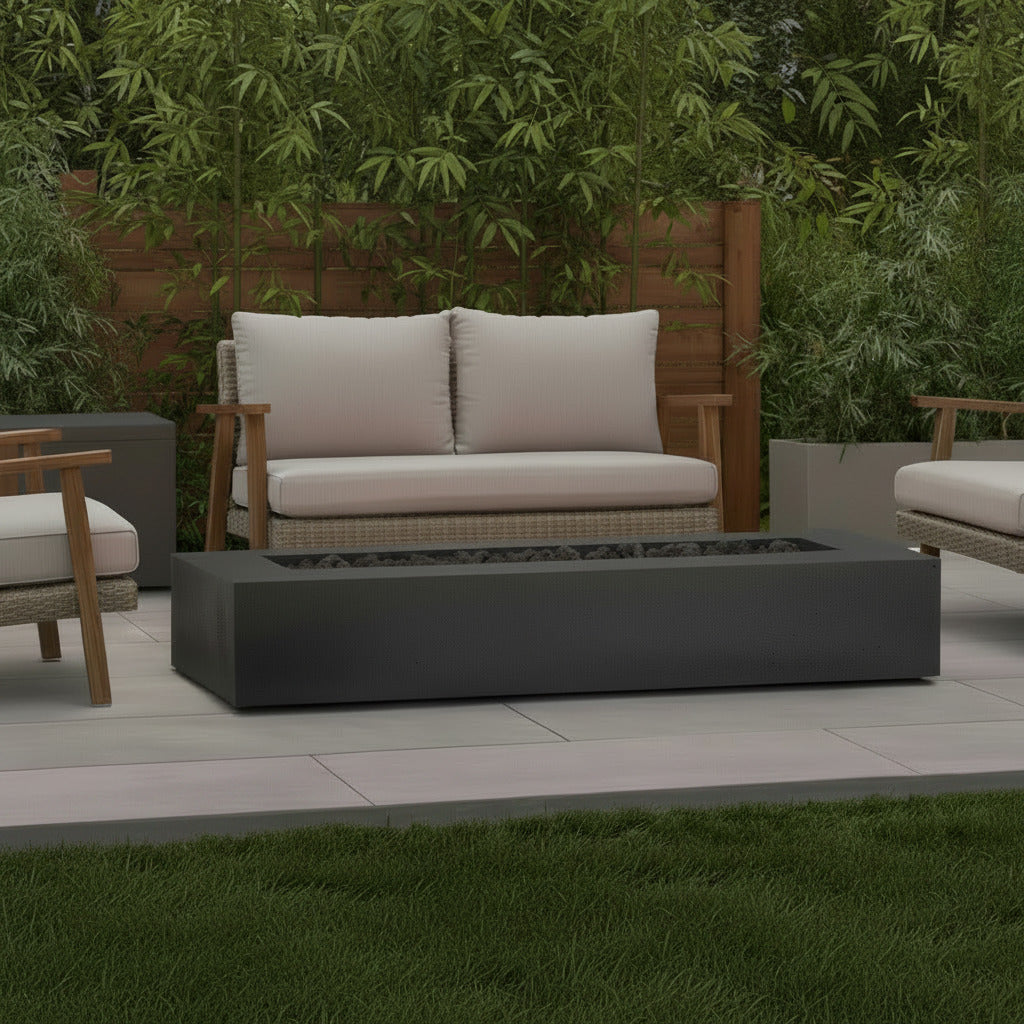 Brookhurst 72 In. W X 12 In. H Outdoor GFRC Liquid Propane Fire Pit in Carbon with Lava Rocks