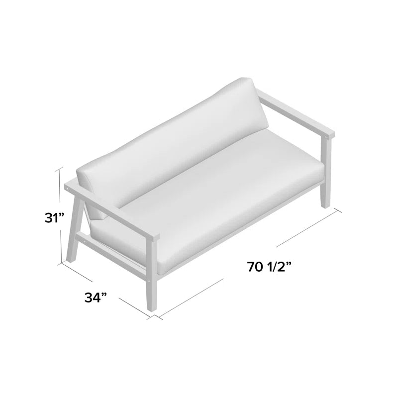 Bayport loveseat dimensions: 70.5 inches wide, 34 inches deep, and 31 inches high