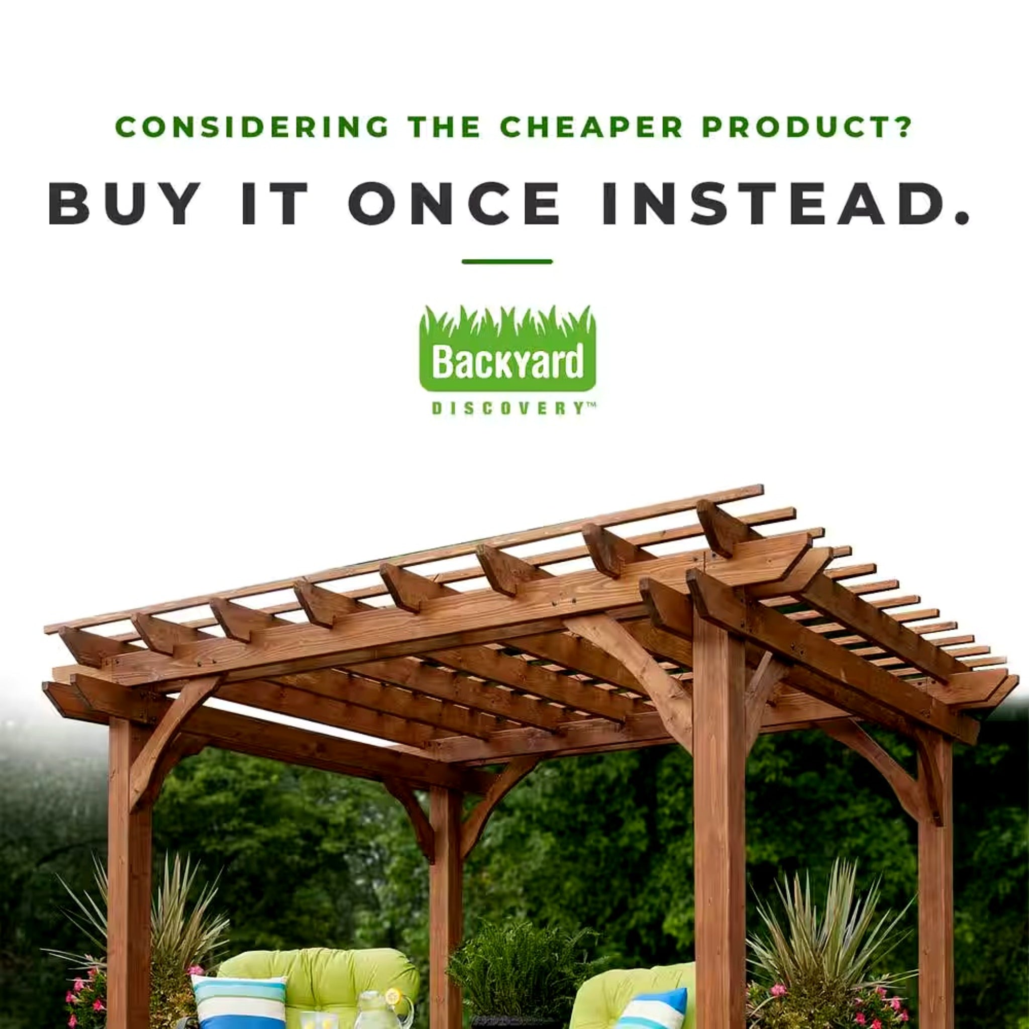 Backyard Discovery 10' x 10' Traditional Cedar Wood Pergola – Natural Outdoor Shade Structure