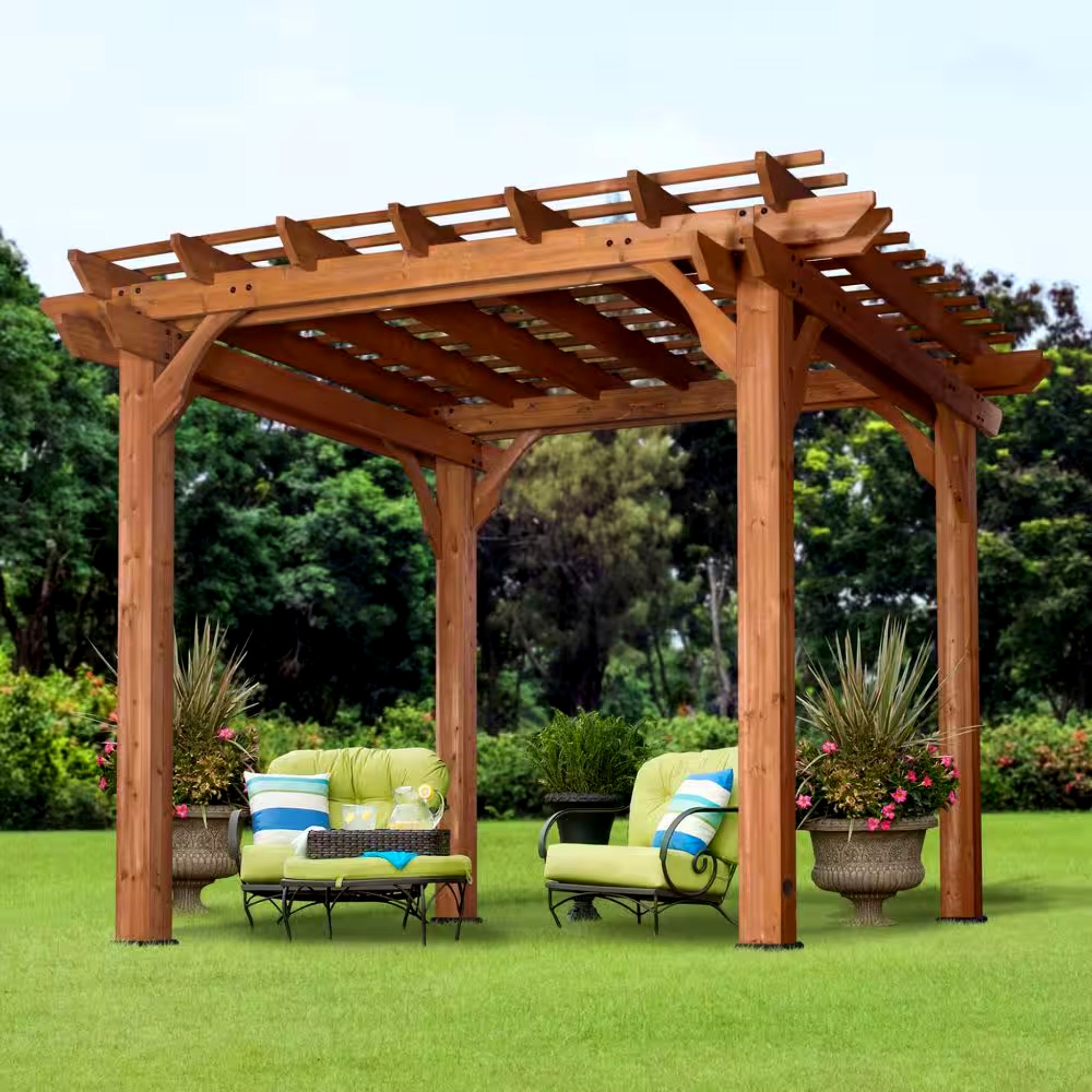Backyard Discovery 10' x 10' Traditional Cedar Wood Pergola – Natural Outdoor Shade Structure