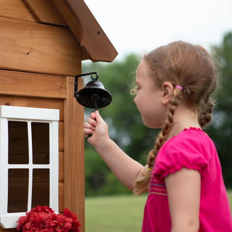 Aspen Cedar Wooden Kids Playhouse with Play Kitchen, Snack Bar Window, and Picnic Bench