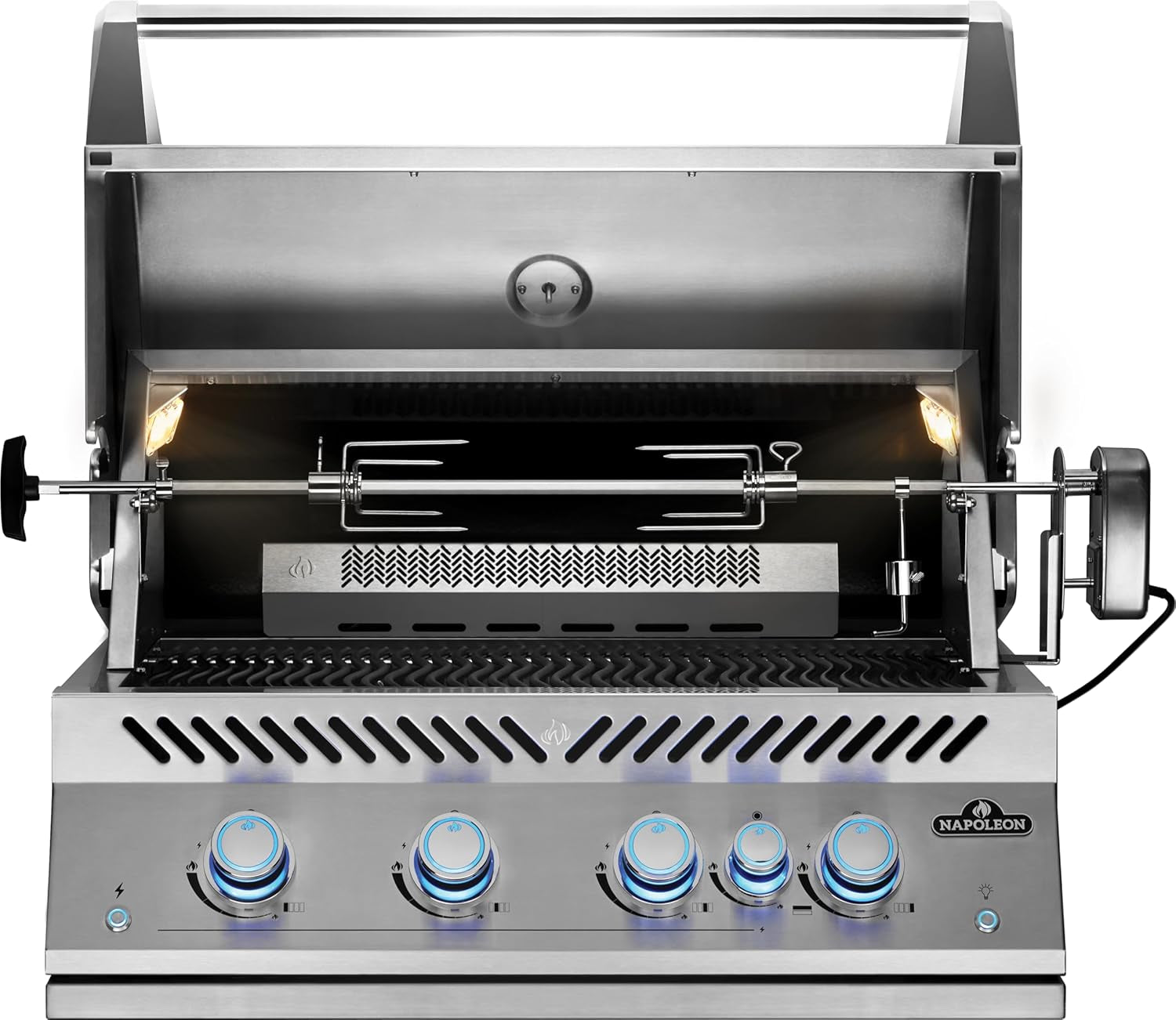 Built-In 700 Series 32-Inch Natural Gas Grill Head with Infrared Rear Burner - BIG32RBNSS-1-4 Main Burners, Infrared Rear Burner, Stainless Steel, Included Rotisserie Kit