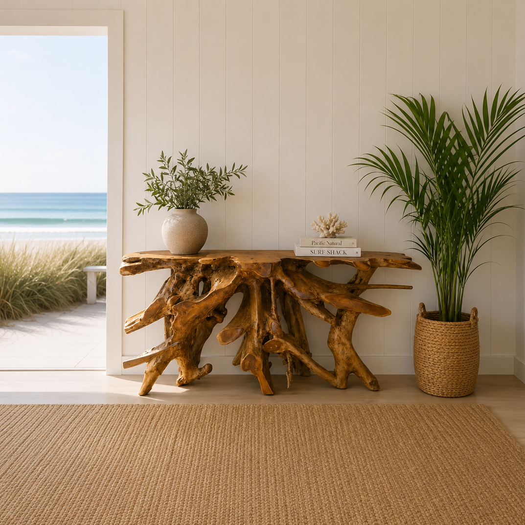 The Broward Design Center Handcrafted Teak Root Console Table – 59"