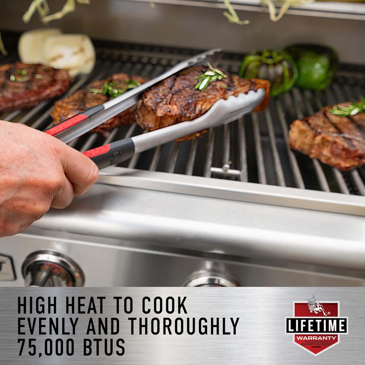 BBQ 47628 Angus 75,000 BTU Grill Head, LP, 304 Stainless Steel, 4 Burners, 810 Sq. Inches, Twin Lights, Rotisserie Kit
