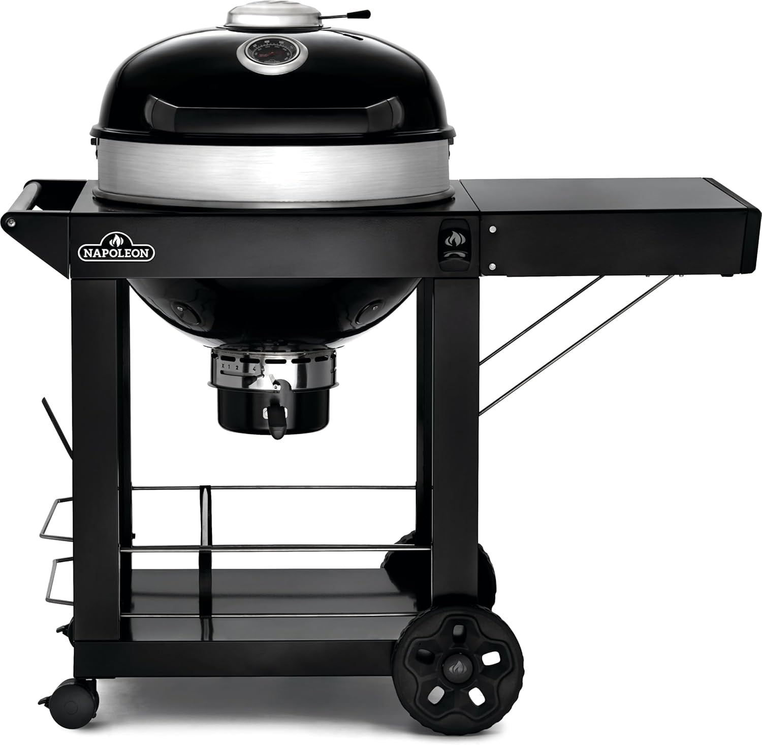 PRO22 Charcoal Kettle Grill with Folding Cart, Black, Porcelain-Enameled Lid and Bowl, Chrome-Plated Cooking Grid