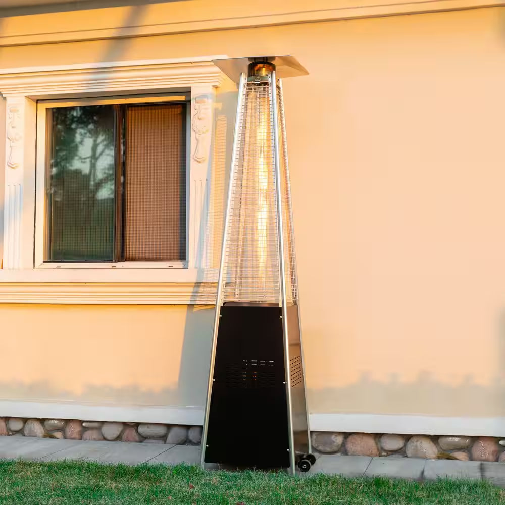 48,000 BTU Quartz Glass Tube Heat-Focusing Black Propane Gas Standing Patio Heater
